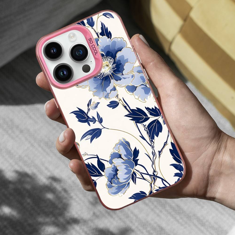 Blue White Porcelain Pattern Phone Case For iPhone 16,15,14,17,13,12,11,Mini,Pro,SE,XS,MAX Pink Matte Silicone Cover