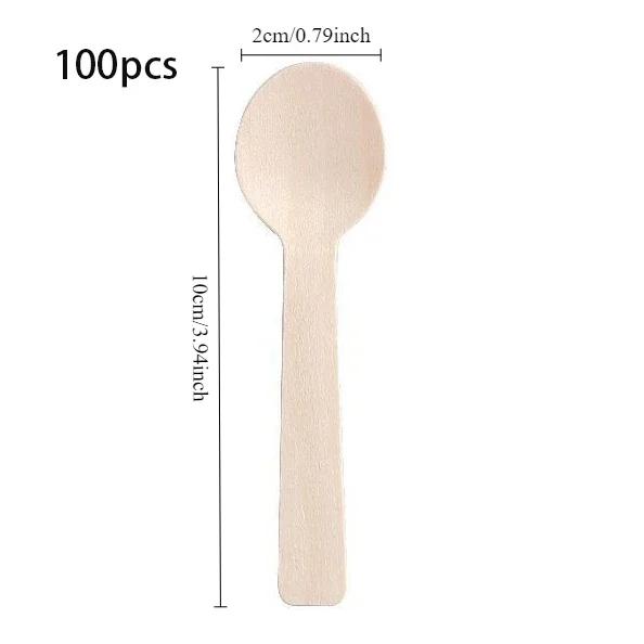 100Pcs Disposable Mini Wooden Spoon Fruit Dessert Forks Spoons Ice Cream Spoon Western Wedding Party Tableware Kitchen Accessory
