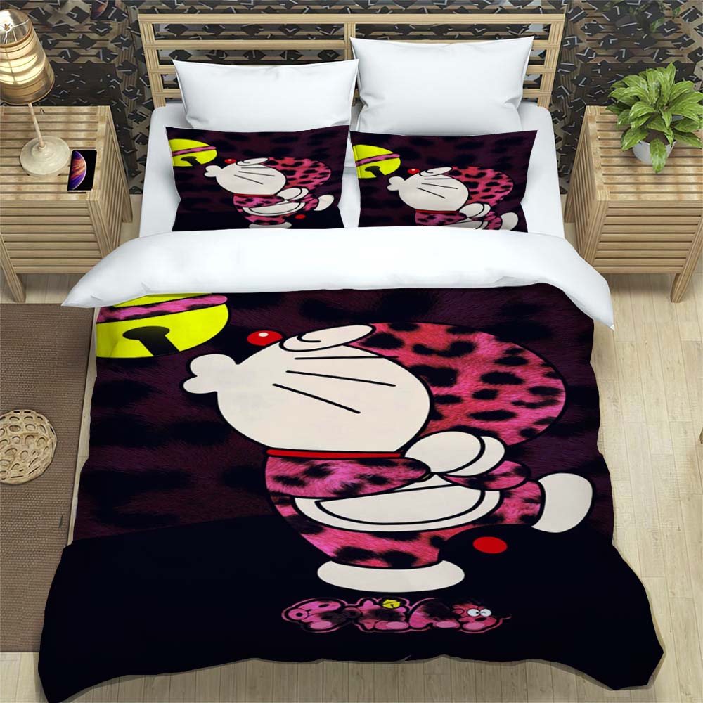 Doraemon Anime Serie Bettwäsche-Set, Inklusive Bettbezug und Kissenbezügen, 3-teiliges Set; Schlafzimmerdekoration kann individuell gestaltet werden.