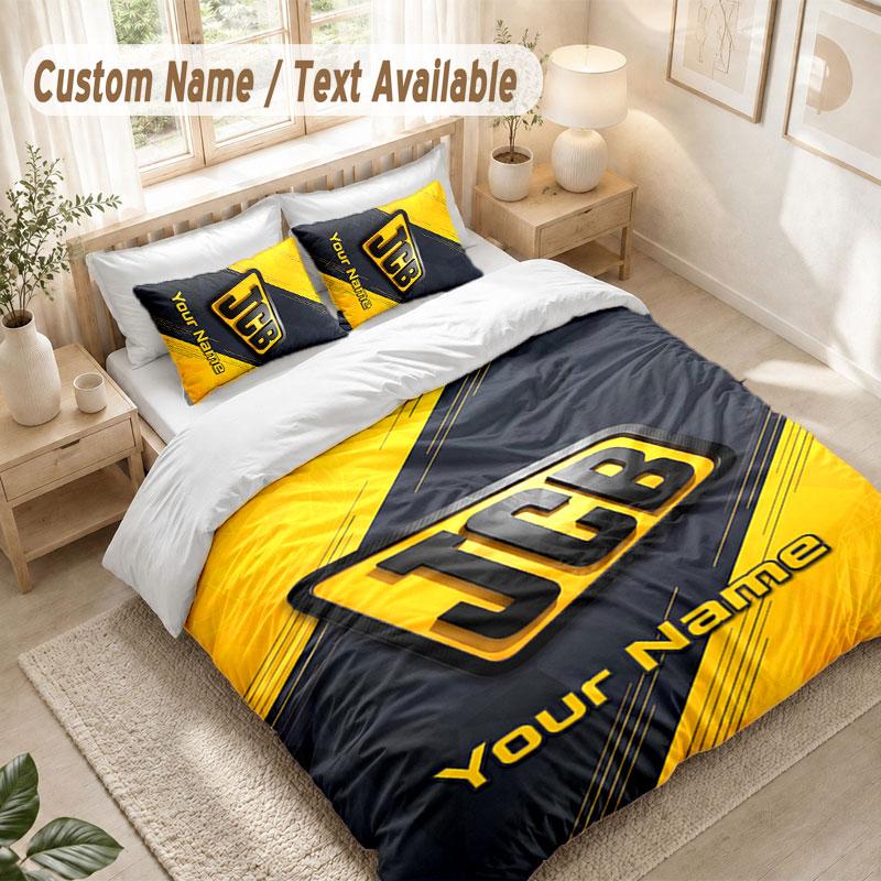 Custom Name Bedding Set 3 PiecesJCB Print Duvet Cover + 2 Pillowcases Soft Bed Decor