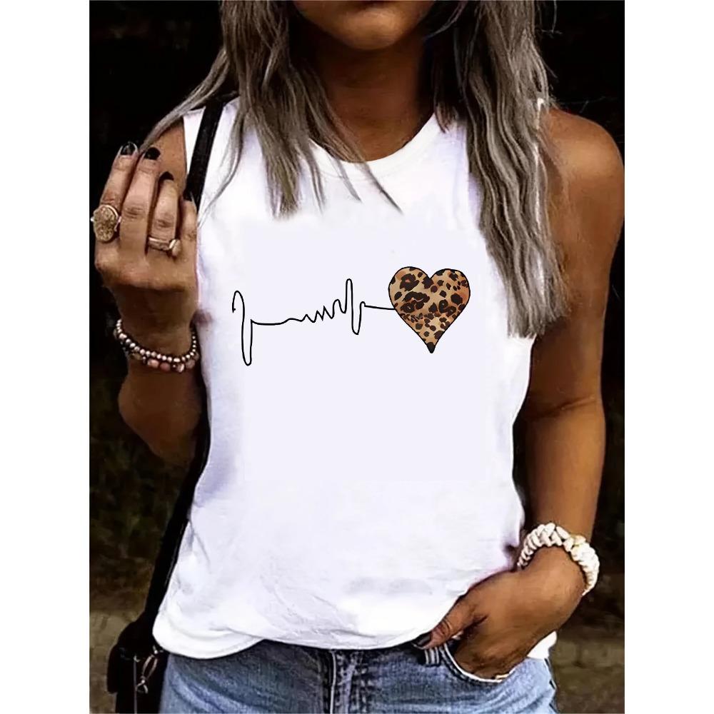 T-shirt Pattern Printed Vest for Women, Sleeveless Round Neck