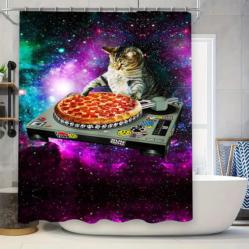 Психоделические Космические Коты Пицца Проигрыватель Шторка для душа Странный Декор для ванной для любителей кошек 90x180cm
