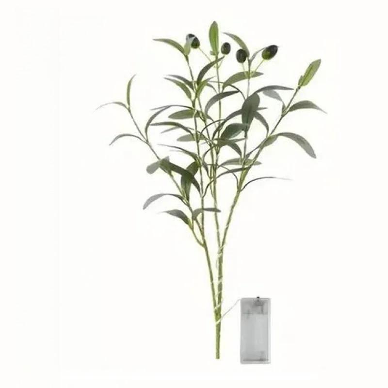 Artificial Olive Branch LED Fairy Lights, Battery Powered DIY Decor Strip Light, Night Lamp For Home Cafe Restaurant Office Counter Indoor Decoration 38cm 1PC теплый белый