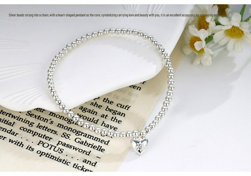 Korean S925 Sterling Silver Pearl Heart Bracelet - Elegant Retro Geometric Design for Women