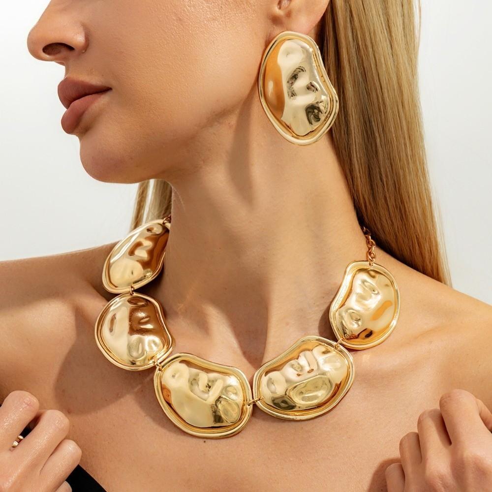 Geometric Gold Silver Color Jewelry Set Bohemian Style Irregular Oval Chokers Necklaces  Gift