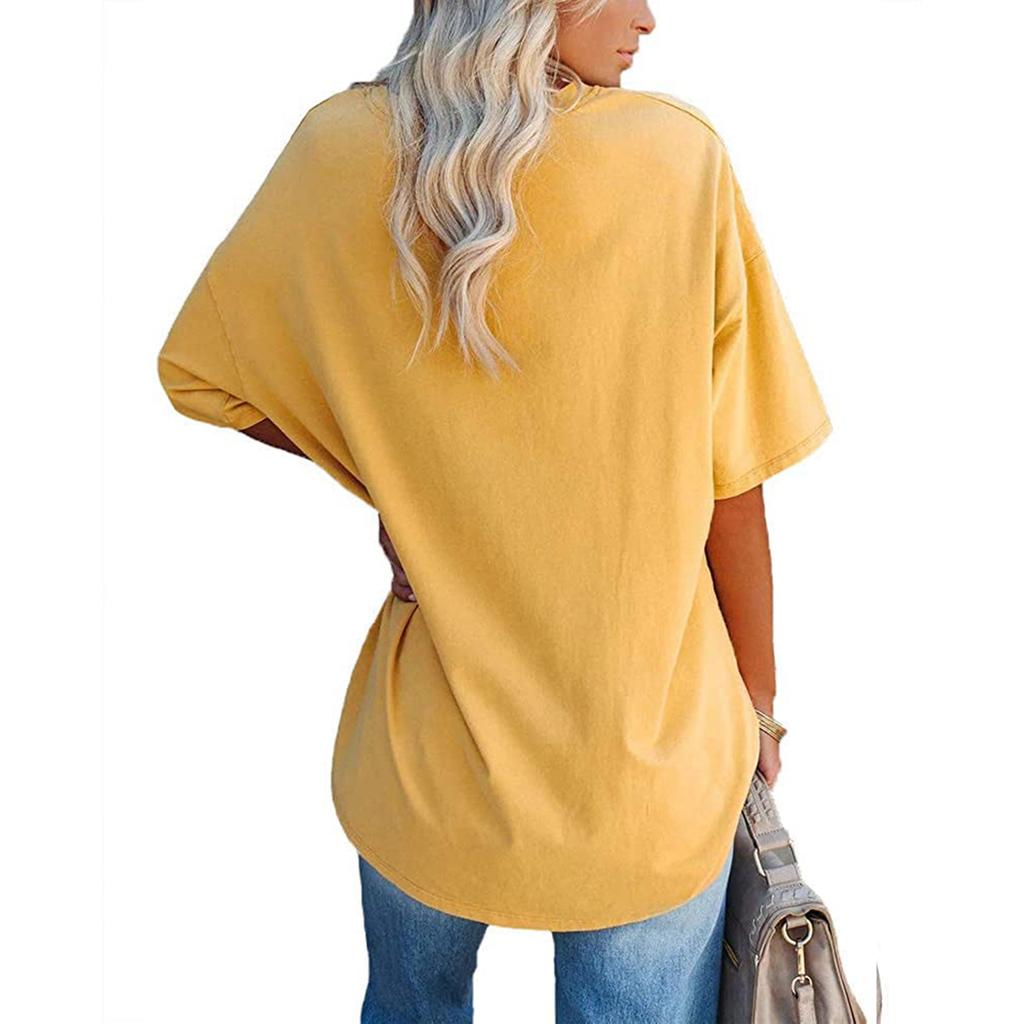 A Solid-color Loose Short-sleeved, Round-neck Plate-sized Top For Women In Spring And Summer