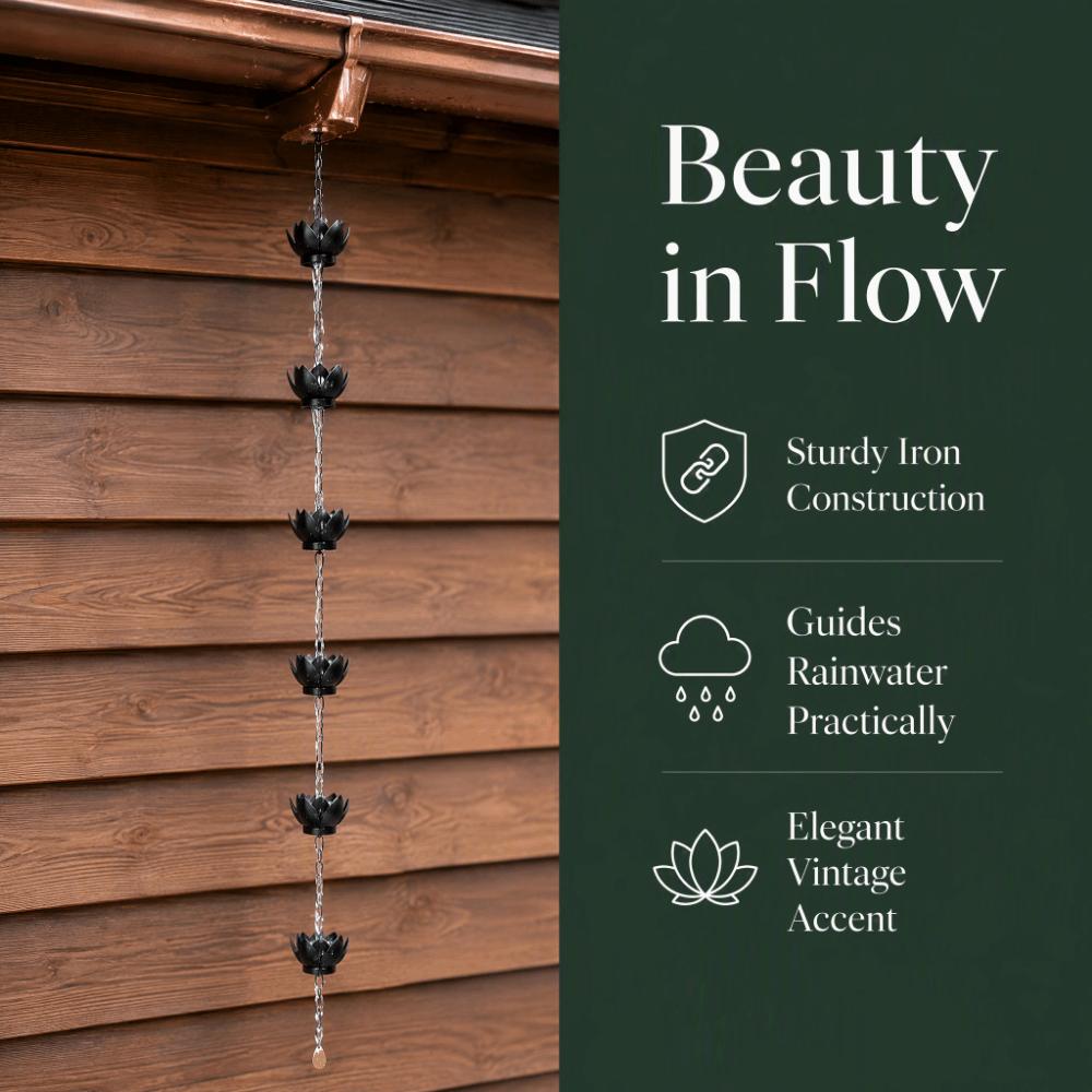 Black Rain Chain 153cm Length Downspout Alternative Functional Downspout Rain Chain  Outdoor Use