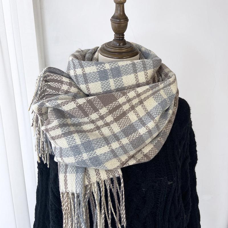 Warm Plaid Cashmere Shawl Poncho Winter Scarf Luxury Print Blanket Pashmina Wraps Bufanda with Tassel Casual