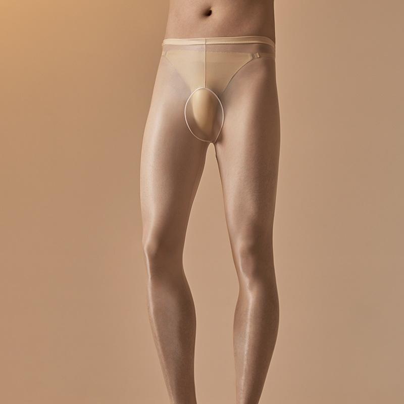 Leggings Trasparenti da Uomo Collant Sexy Setosi Elasticizzati Calze Lucide Trasparenti Slim Ultra-Sottili Anti-Gancio Pantaloni con Tasca a U Convessa