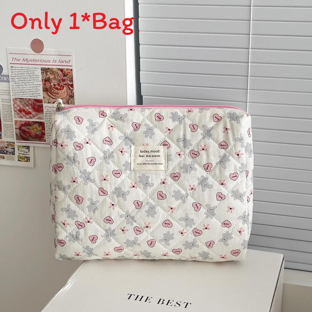 Cotton Heart Gray Bunny Makeup Bag With Cartoon Animal Print For Daily Use