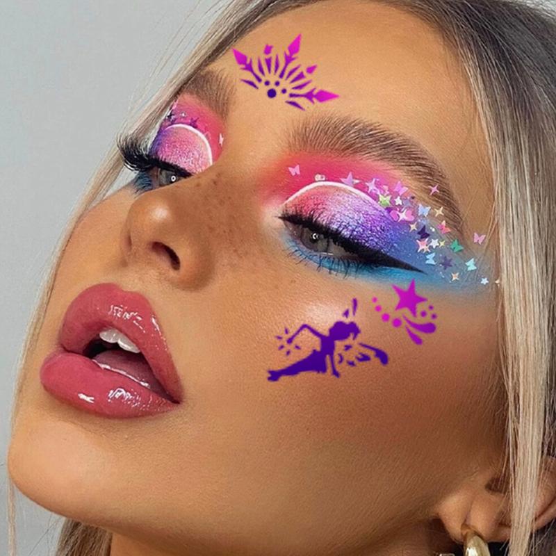 8Pcs Face Painting Tattoo Stencil Set Reusable Hollowed Art Paint Stencils Diy Spray Painting Eyebrow Tattoo Template Cosplay