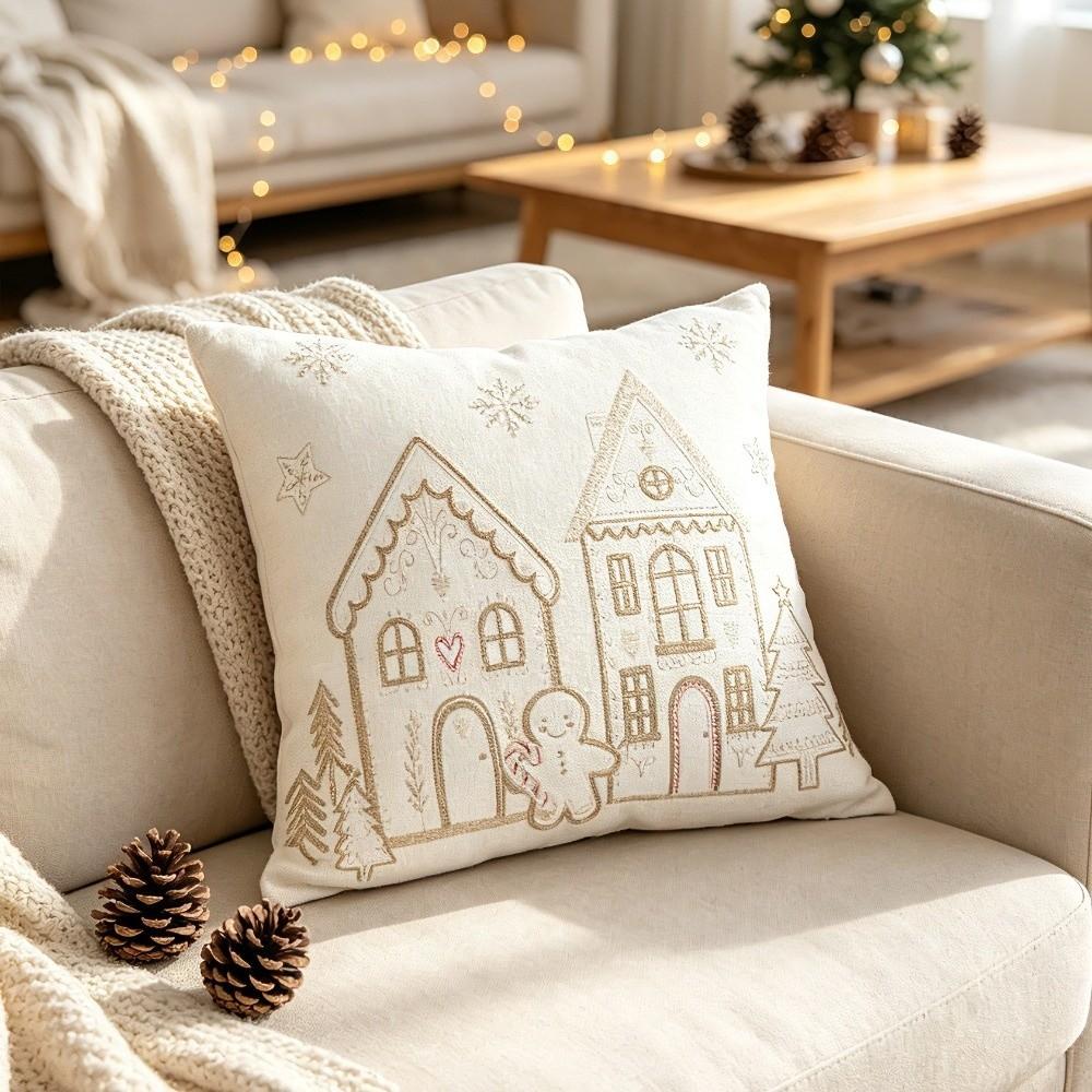 Breathable Christmas Pillowcases House Snowflake Embroidery Pillow Case  Christmas Decor
