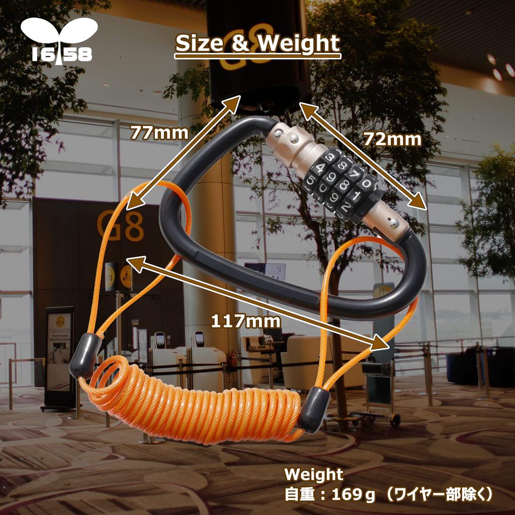 IROKOHA Carabiner Lock with for Bicycle and Customizable Number Bag Wire Helmet Holder Dial, Anti-Theft Helmets, Suitcases, More, Plate, Carry-on