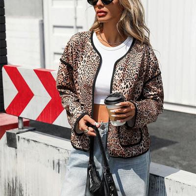 Herbst Winter Damen Kurzer Leopardenmuster Jackenmantel