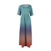 Women's Fashion Casual Short Sleeve Round Neck Splicing Gradient Elegant Temperament Dress