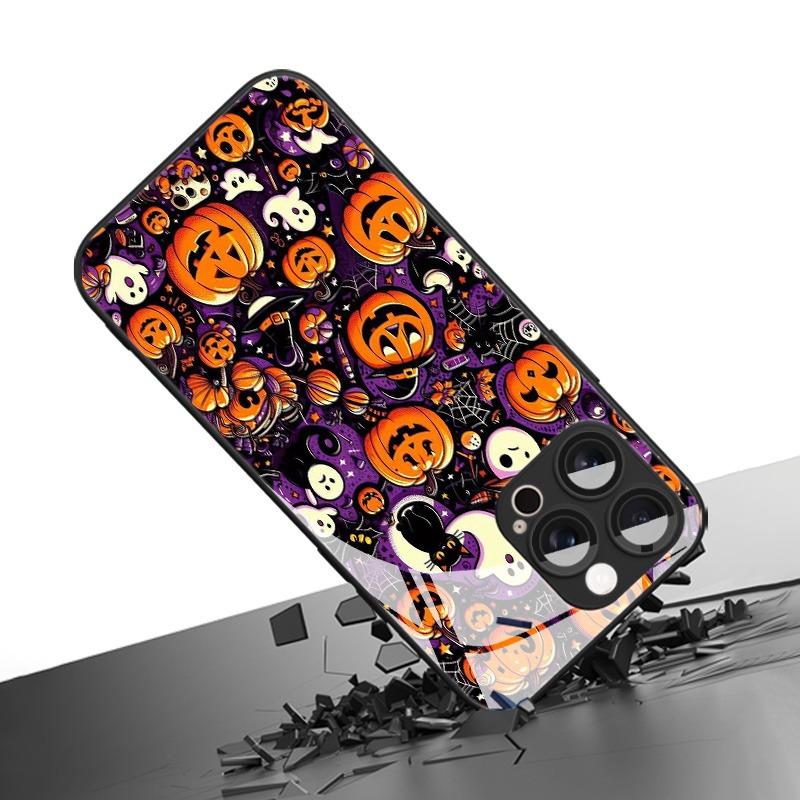 Halloween Themed Pumpkin Pattern Glass Phone Case For iPhone 17 Pro Max 11 12 13 14 15 16 Pro 16E 17Air 7 8 Plus XR XS X Cover