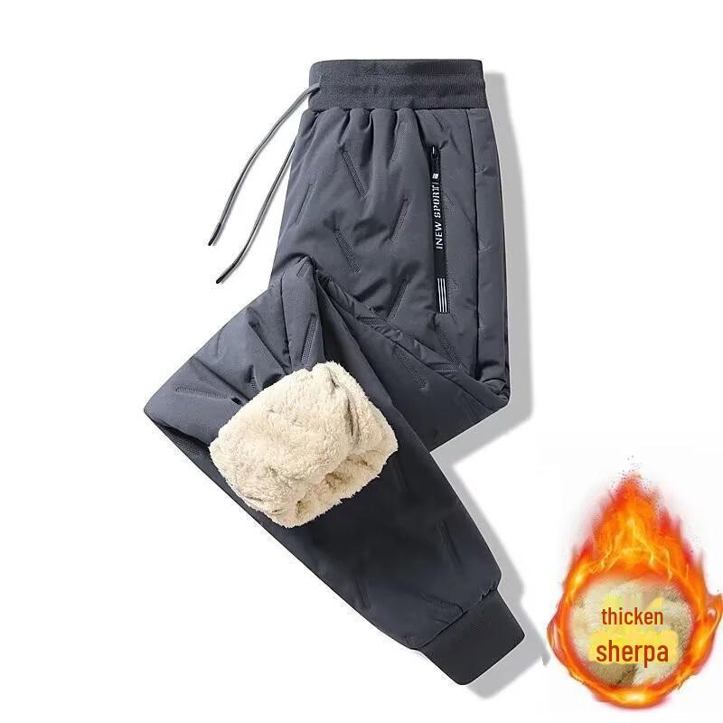 Ανδρικό Βελούδινο Sherpa Χειμερινό Παντελόνι - Ζεστό, Casual, Χαλαρή Γραμμή, Ίσιο Πόδι, Ευέλικτο, Μεγάλο Μέγεθος, Βαμβακερό Αθλητικό Παντελόνι