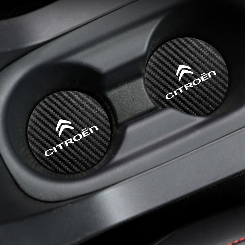 2Pcs Car Logo Carbon Fiber Patterned Water Cup Pad For Citroen C1 DS3 C2 C3 Vts C4 Saxo C4L C5 C6 C8 Xsara C3-XR Picasso Cactus