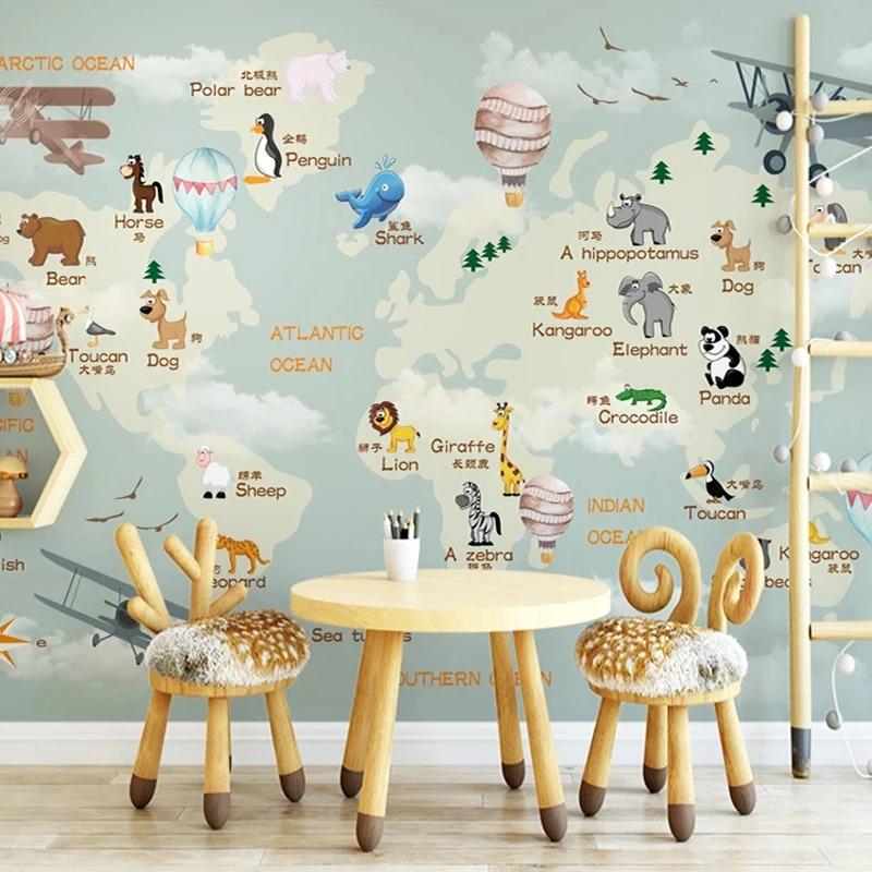 3d Cartoon Wallpaper World Map Wallpaper Children's Living Room Bedroom Background Wall Mural