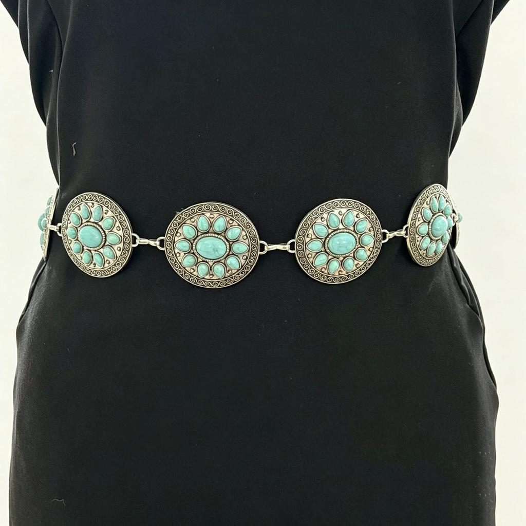 Bohemian Ethnic Handmade Turquoise Inlaid Waist Belt