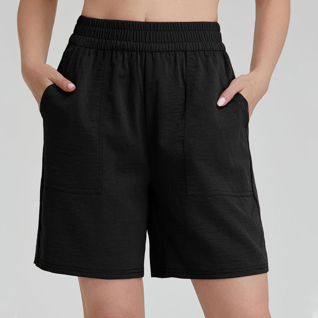 Women Casual Elastic Waist Shorts with Pockets Relaxed Fit Lightweight Drawstring Athletic Lounge Bottoms for Daily Wear