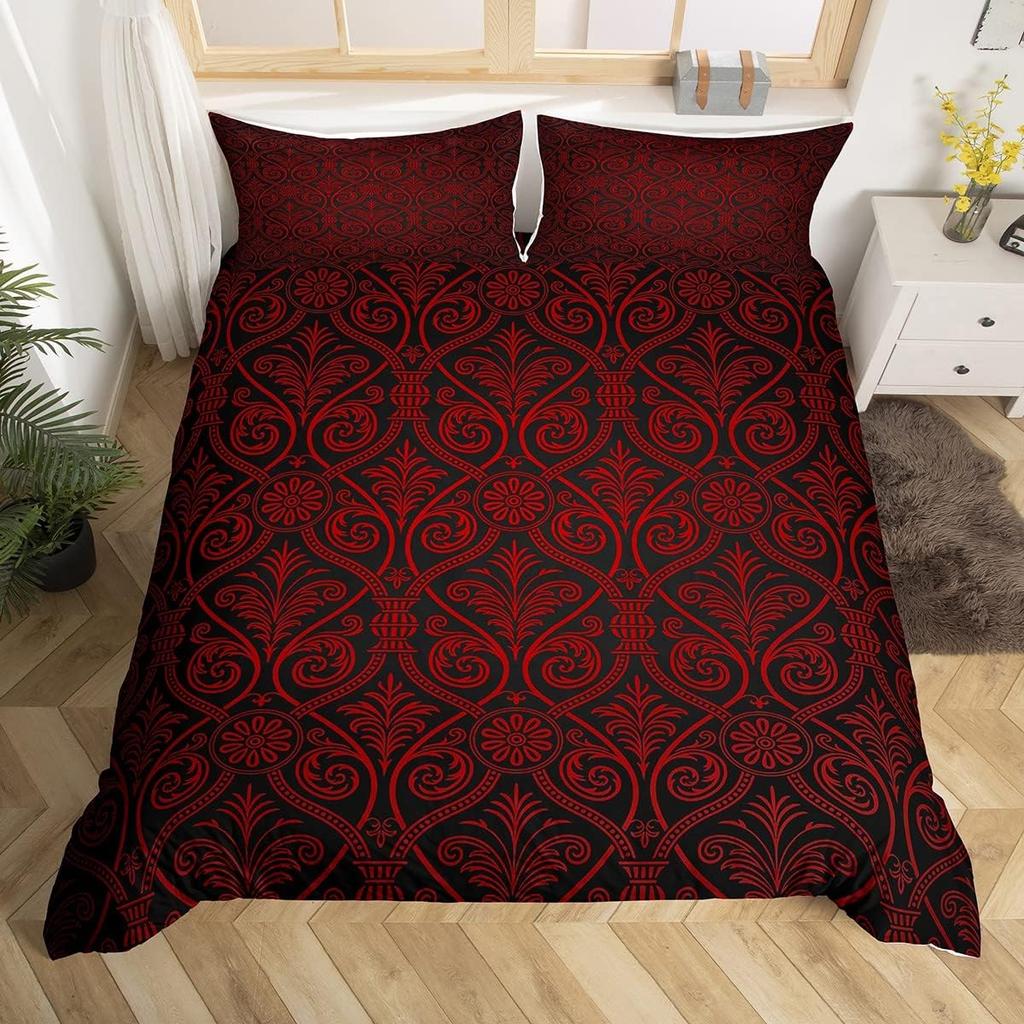 Adult Peoples Grey Black Damask Beding Set Antique Victorian Baroque Soft Duvet Cover Gothic Vintage Floral Beding Exotic Sugar Skul
