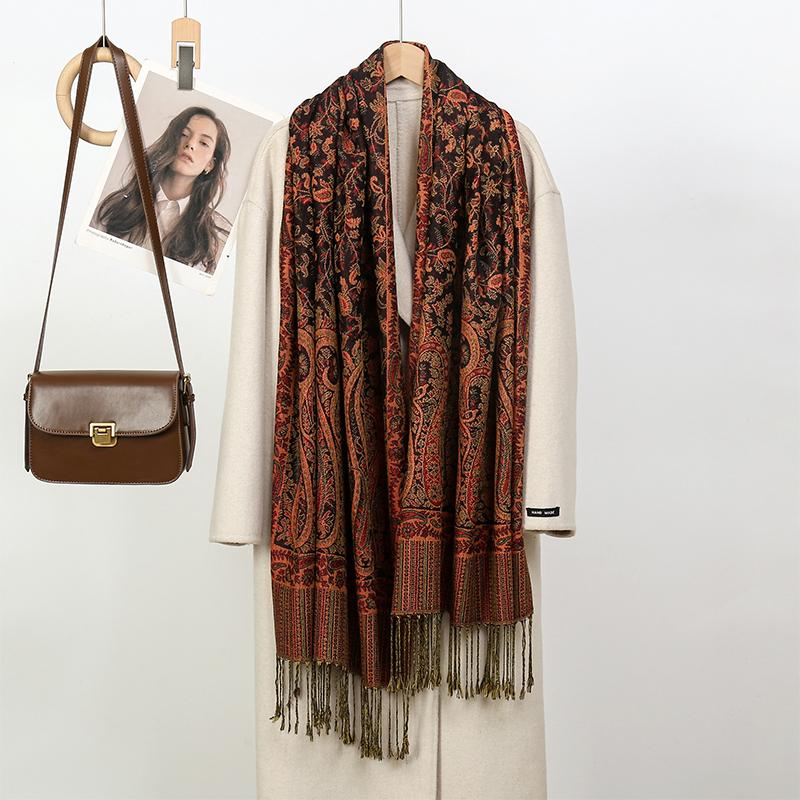 Women Winter Scarf Cashmere Pashmina Shawls And Wraps Bufandas Floral Print Warm Thick Scarves Blanket For Lady  Newpe