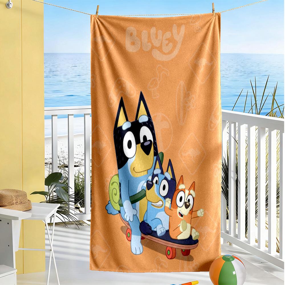 Bluey Family Adventure Beach Towel Super Soft Microfiber Quickdry Fabric Comfortable Lightweight Perfect for Traveling Yoga Camping and Swimming
