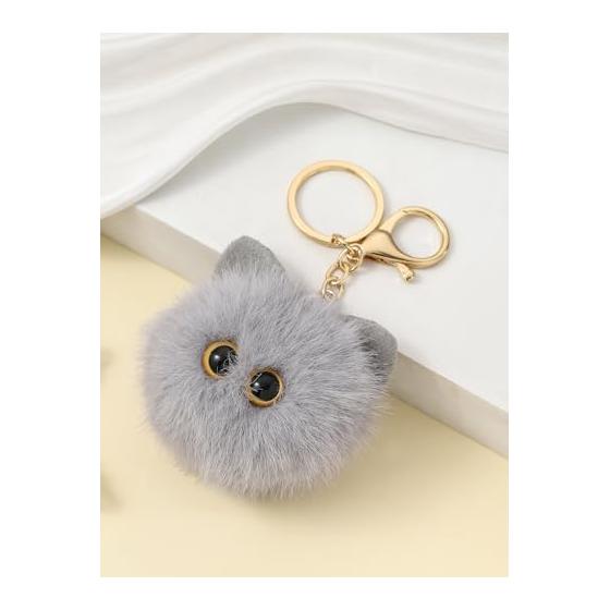 [Coyoohouse] Fluffy Plush Keychain Cat Fluffy Cute Bear Design with Strap Backpack/Bag Accessory Perfect Christmas/Children's Day Gift Fashion Key