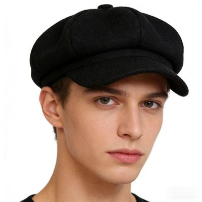 Baret univerzální vlněný osmihranný klobouk, nový módní vintage jednobarevný klobouk