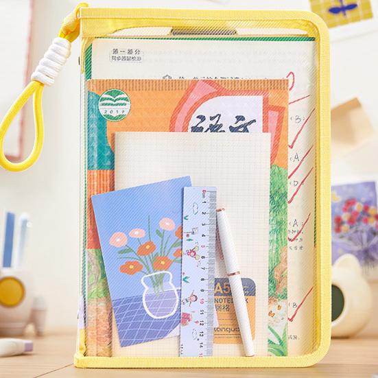 A4 Zipper Pouch File Bag Transparent Document Organizer with Handle Letter Size File Folder for Office School Travel Supplies