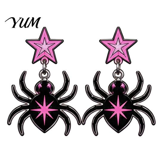 Alternative Fashion Earrings 1 Pair Halloween Theme Acrylic for Women, Gothic Pink Spider Flame Pattern Drop Dangle Earrings, Spooky Holiday