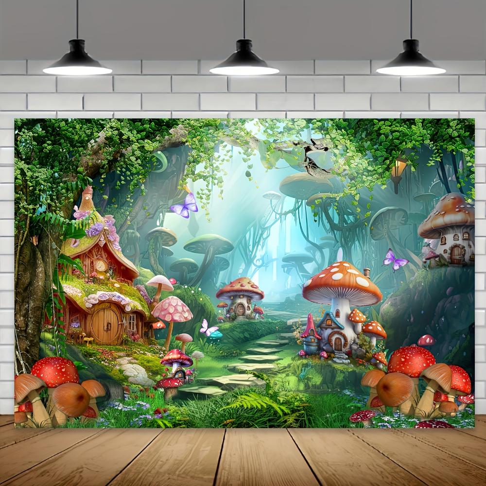1pc Mushroom Forest Background Fabric Banner Suitable for Garden Celebration Party Anniversary Holiday Celebration