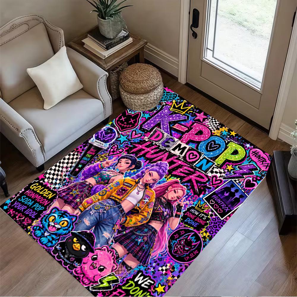 K-pop Fashion Fusion Floor Rug Office Rug Perfect for Dining Room Study room Balcony Living Rooms Anti-slip Rug Anime Office Decor Best for Christmas