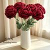 1Pcs Wine Red Handcrafted Knitted Rose Bunch for Valentine's Day - Romantic Wedding Decor Couple Gift