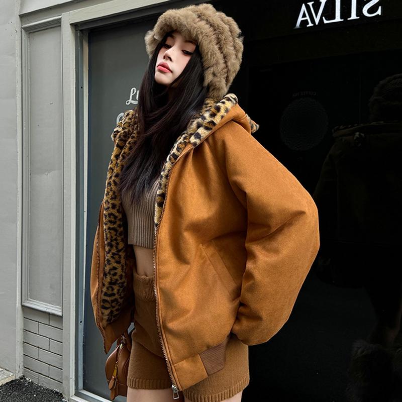 Modne damskie parki Zimowe kurtki z kapturem Luźne Plus Size Grube Ciepłe Okrycia wierzchnie Płaszcze damskie