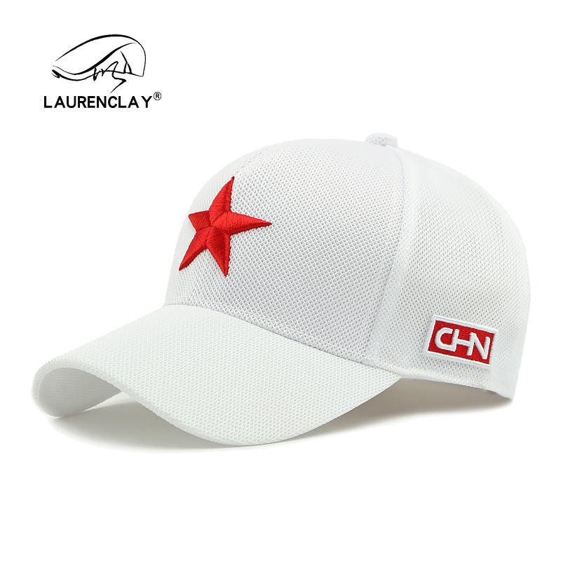 

Guochao hat men s and women s summer breathable cap mesh sun hat three-dimensional embroidery five-pointed star hard top baseball cap Adjustable белый