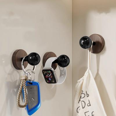 Self-adhesive Solid Wood Hook Walnut Hanging Hanger Bathroom Door Wall Hook for Key Bag Towel Coat Kitchen Hook Home Organizer