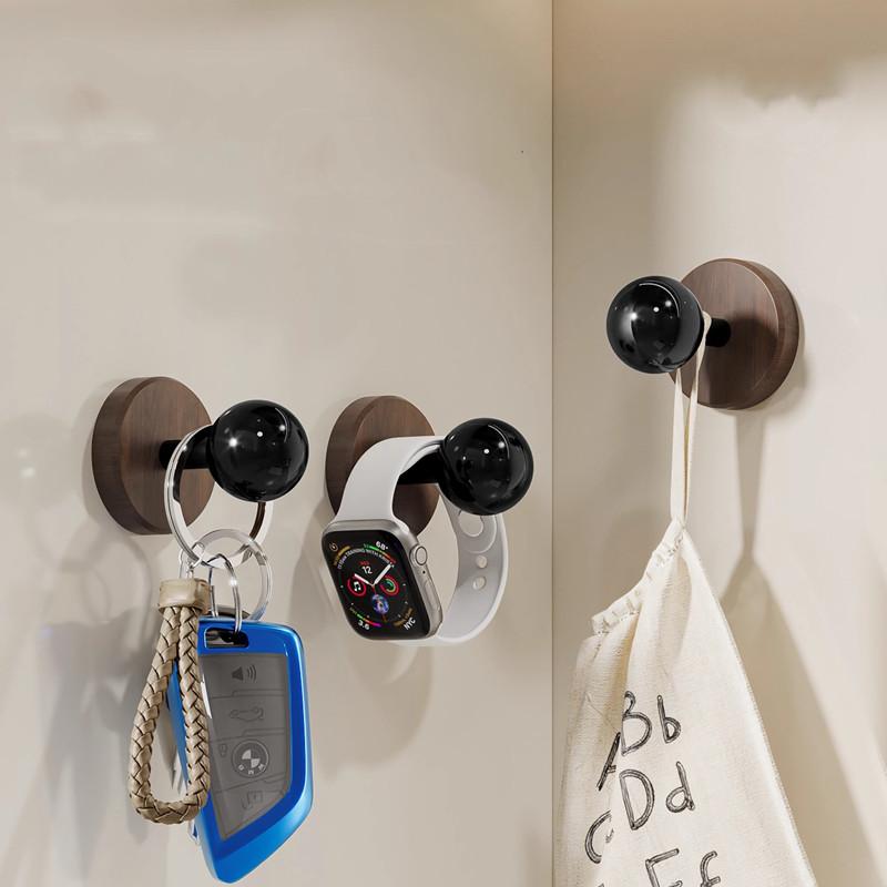 Self-adhesive Solid Wood Hook Walnut Hanging Hanger Bathroom Door Wall Hook for Key Bag Towel Coat Kitchen Hook Home Organizer