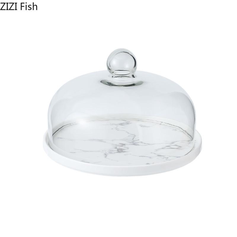 Imitation Marble Ceramics Cake Tray Glass Cover Cake Dessert Display Stand Fondant Cake Decorating Tools