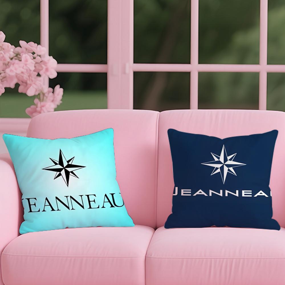 J-JEANNEAU logo Cushion Cover 2-in-1 Reversible Plush Pillow Cover | Car/Sofa/Bed | Perfect Gift