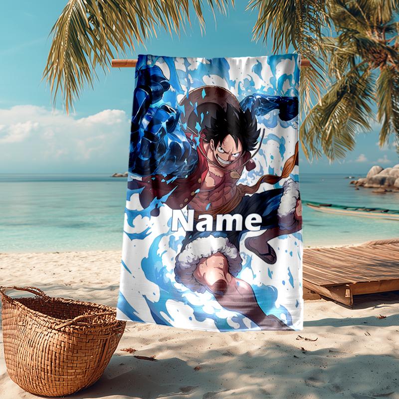 Custom Name Ultra-Soft Beach Towel with One Piece Theme,Ideal for Pool - Camping, Diving - Perfect Travel Essential, Vibrant Beach Towel.
