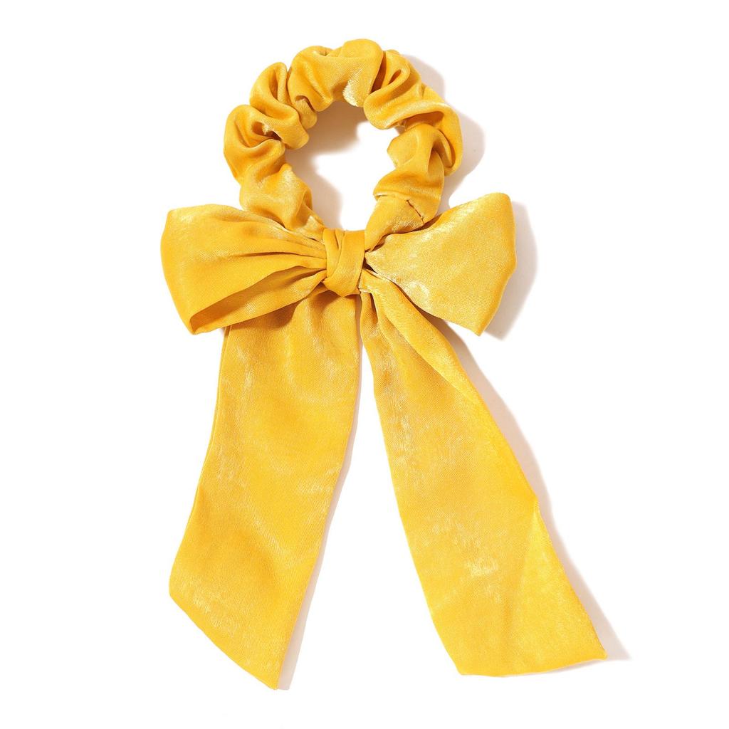 European & American Retro Silk-Like Ribbon Bow Hair Tie with Detachable Streamer – Wrinkled Satin Fabric Hair Accessory