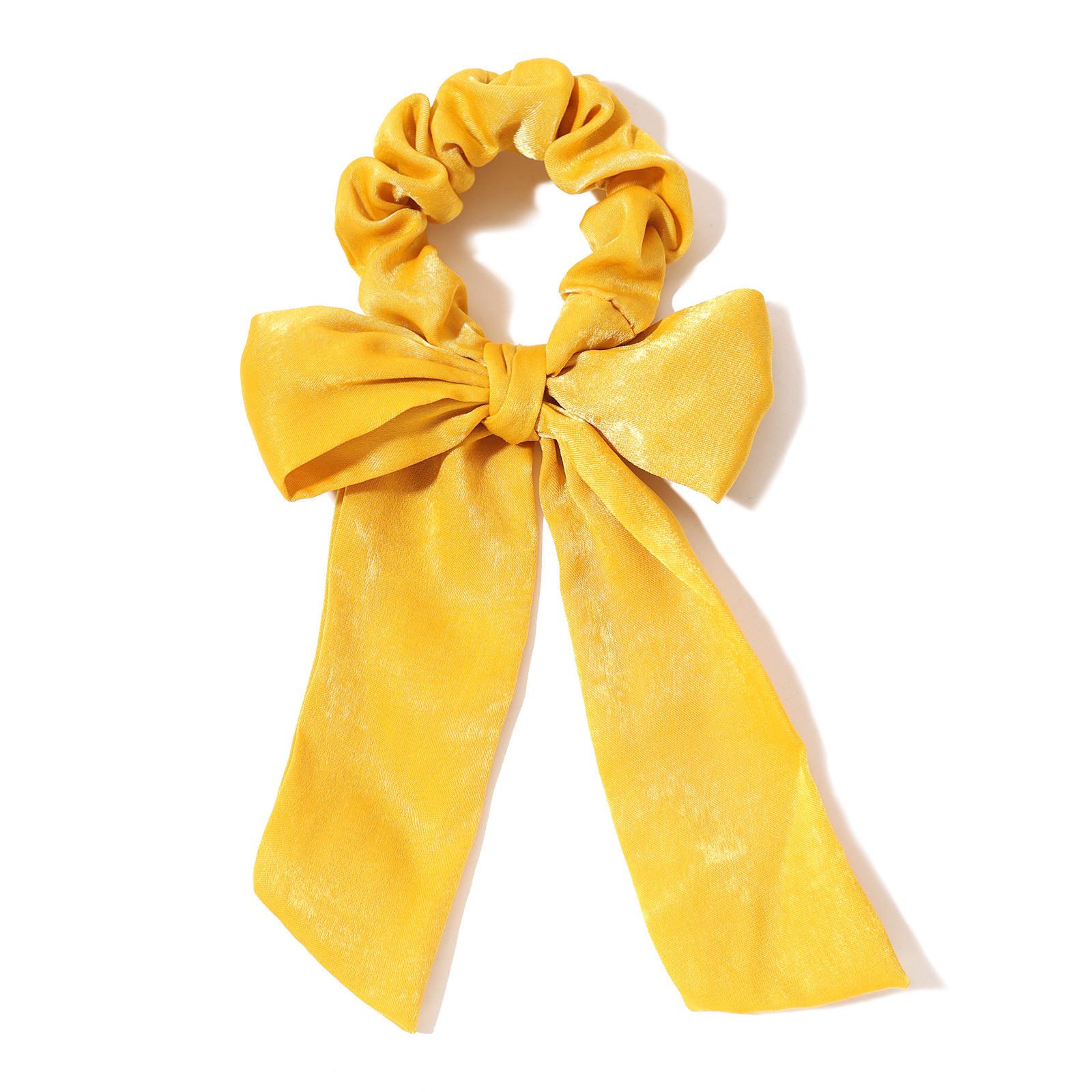 

Европейская и американская ретро шелковистая лента-бант резинка для волос со съемным стримером – Аксессуар для волос из жатой атласной ткани жёлтый/горчичный