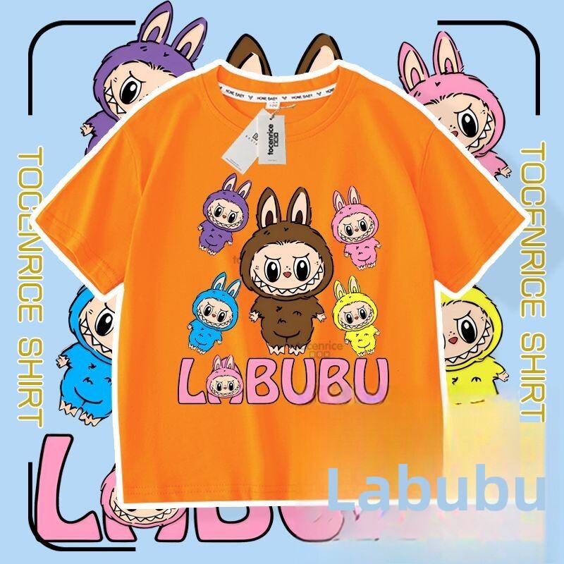 Summer New Cartoon Labubu Loose Short-sleeved T-shirt Girls Children's Casual Tops Fashion Breathable Round Neck
