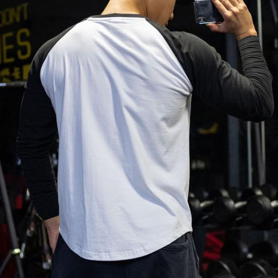 Men Shirt Contrast Colors Breathable Round Neck Soft Spring Top for Jogging