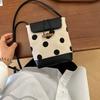 Korean Style Linen Polka Dot Crossbody Bag Small Bucket With Bamboo Knot Buckle Daily Commute