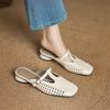 Fashion New Summer Slippers Genuine Leather Slippers for Women Fashion Hollow Out Mules Square Toe Low Heels Cover Toe Slippers Sandals