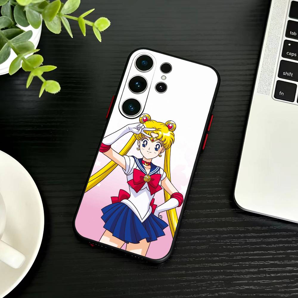 Handyhülle mit Sailor-Moons-Motiv für Samsung S26, S25, S24, S23, S22, S30, S21, Ultra, Plus, FE 5G, Schwarz, Weich