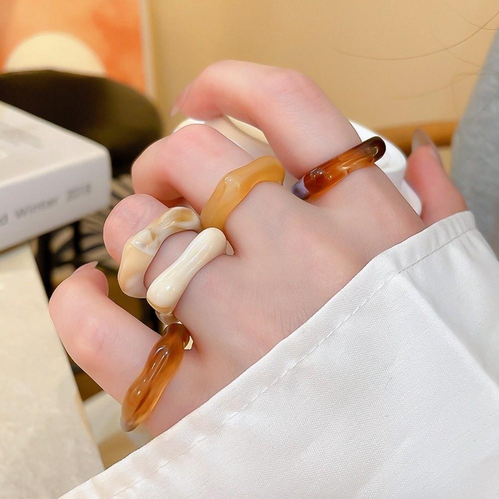 5Pcs Resin Acrylic Finger Ring Geometric Ring Fashion Irregular Rings  Jewelry Accessories